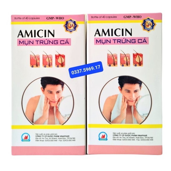 AMICIN MỤN TRỨNG CÁ - THANH NHIỆT TIÊU VIÊM - GIẢM NHANH MỤN NHỌT - DỊ ỨNG - DÙNG ĐƯỢC CHO CẢ NAM VÀ NỮ - HỘP 40 VIÊN