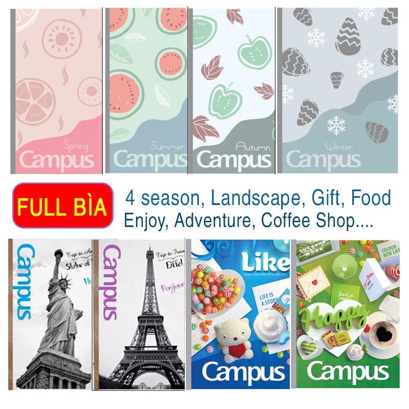 Vở kẻ ngang Campus, Hồng Hà, Klong B5 các loại, Vở Self Planner chọn mẫu bìa