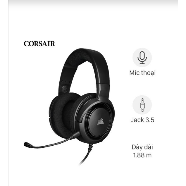 Tai nghe chụp tai Gaming Corsair HS35 Stereo Carbon - Chính Hãng