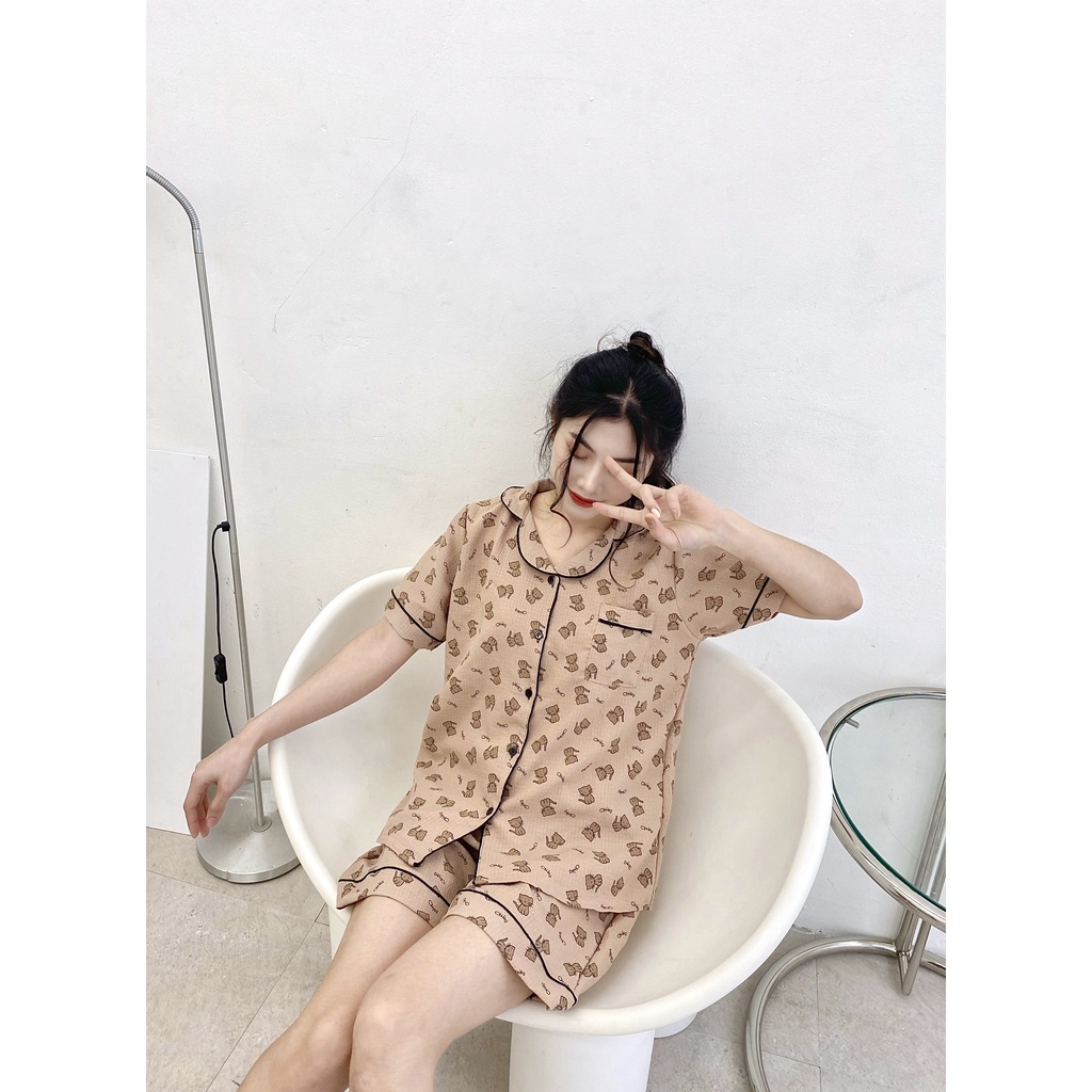 Bộ pijama nữ Yuna cộc tay mặc nhà chất liệu đũi xốp thấm hút mồ hôi tốt họa tiết siêu dễ thương,thời trang nữ YUNA_DN001