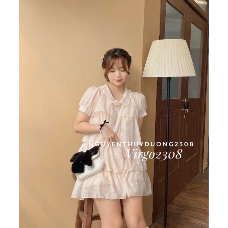 [Ảnh thật/Sẵn]Váy tơ Lily Luta xếp tầng tiểu thư/Đầm nude tơ xước xếp tầng | BigBuy360 - bigbuy360.vn