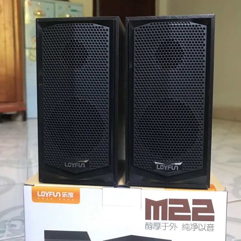Loa vi tính Loyfun 2.0 M22, Loa mini Lofun M22, loa giả gỗ, Lofun m22 2.0, chân nguồn usb, chân cắm 3.5. Âm thanh chuẩn.