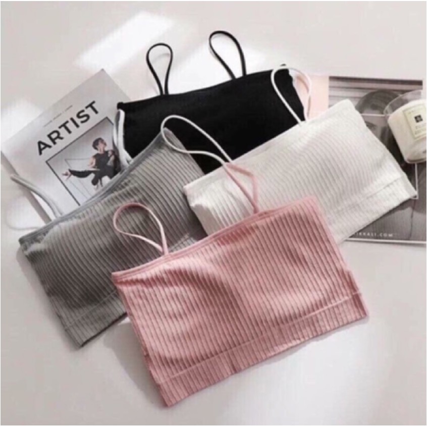Áo lót hai dây QUÂY Gân tăm đệm mỏng sexy Bra nữ croptop thun trơn kiểu hàn quốc FSHOPP5