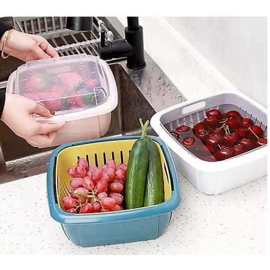 Bộ Rổ 3 Món Nhựa Vuông Có Nắp Đậy Size 21x21x10 cm