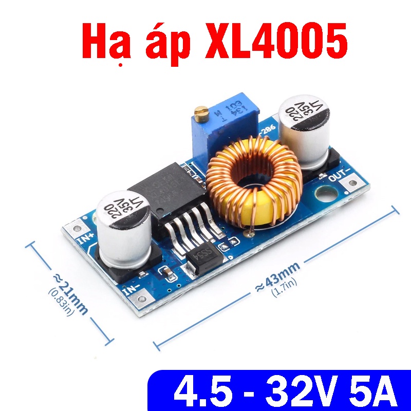 Mạch Hạ áp XL4005, 5A DC-DC Buck điện áp điều chỉnh ổn áp ngồn DC 3V3, 5V, 9V, 12V XL4015 biến trở điều chỉnh điện áp