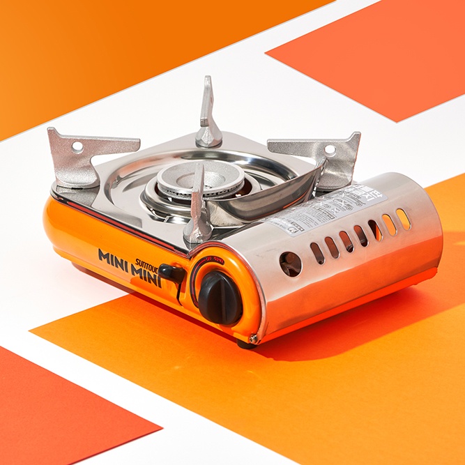 Bếp Ga Mini Hàn Quốc Màu Cam Dùng Khi Đi Cắm Trại Ngoài Trời Có Vỏ Cứng