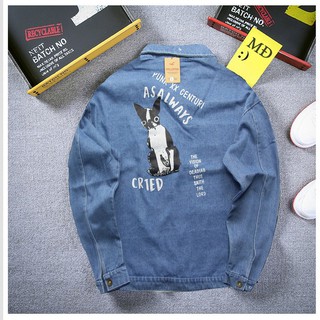 ao khoác jean nam unisex NTA294 áo khoác denim in hình cún và chữ donghonytran