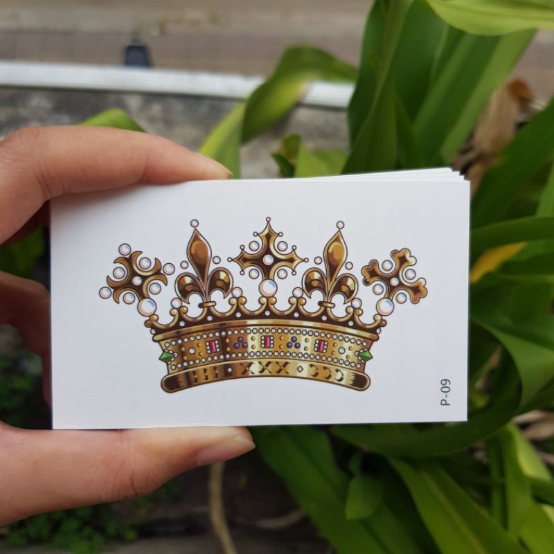 Hình xăm vương miện p09. Xăm dán tatoo mini tạm thời, size &lt;10x6cm