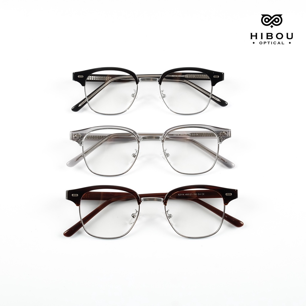 Gọng kính cận nam nữ clubmaster GT2114 Hibou Optical làm khuôn mặt nhỏ gọn hơn - Chuyên lắp mắt cận loạn siêu mỏng