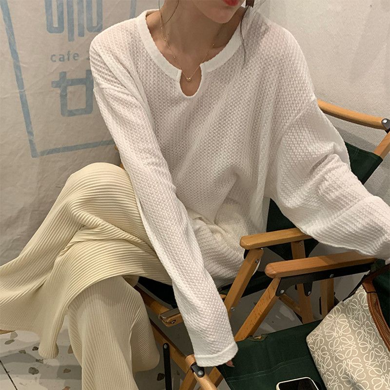 Áo Thun Tay Dài Dáng Rộng Màu Trơn Thời Trang Hàn Quốc Cho Nữ