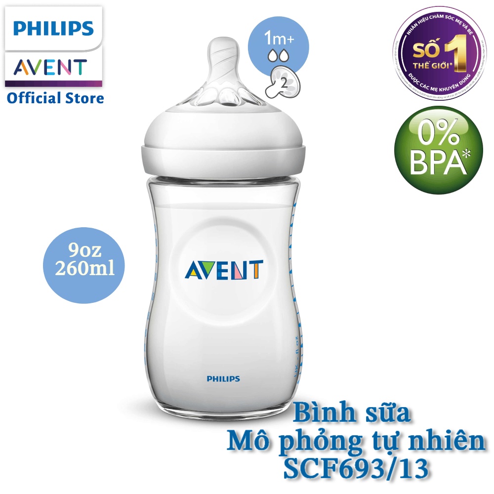 Philips Avent bình sữa mô phỏng tự nhiên 260ml cho bé từ 1 tháng SCF693/13