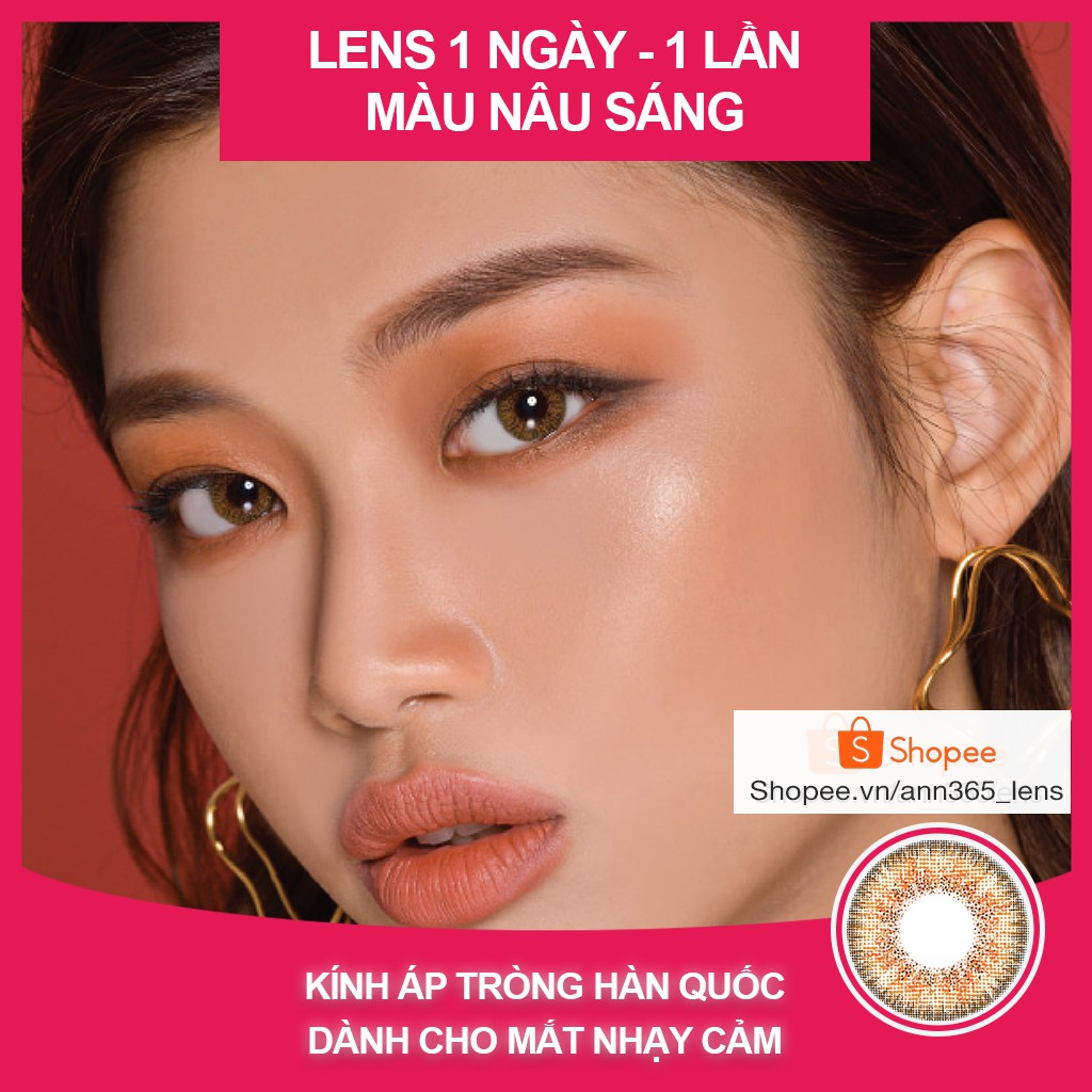 Lens thời trang 1 lần, Lens mắt đẹp hàn quốc 24h, kính áp tròng cận thị nhiều độ cận thị dùng 1 ngày màu nâu, xám