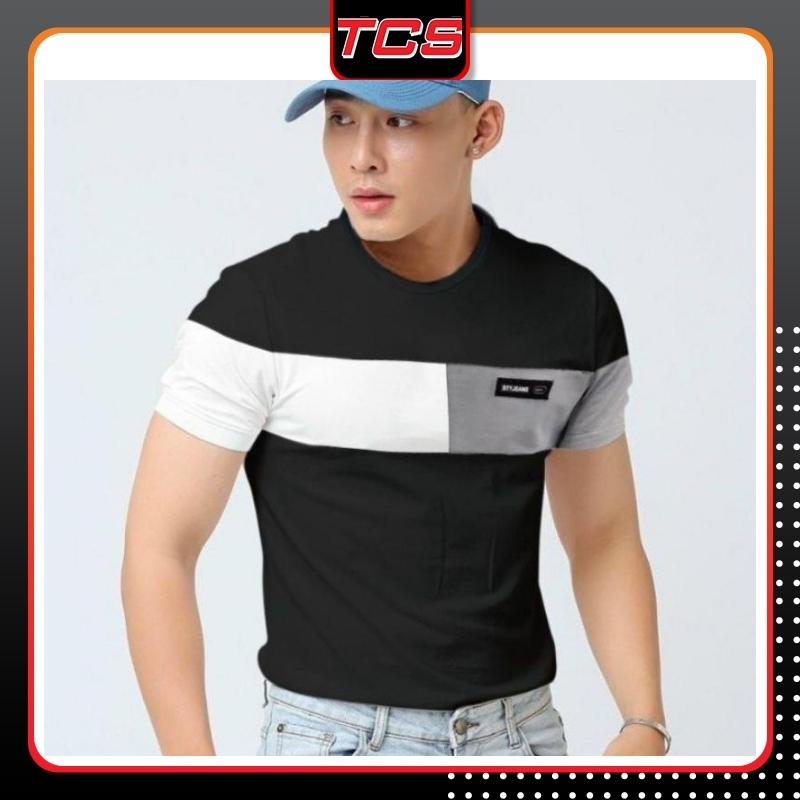 Áo thun nam thể thao ngắn tay,cổ tròn màu trắng đen vải cotton cao cấp hàn quốc đẹp giá rẻ TCS