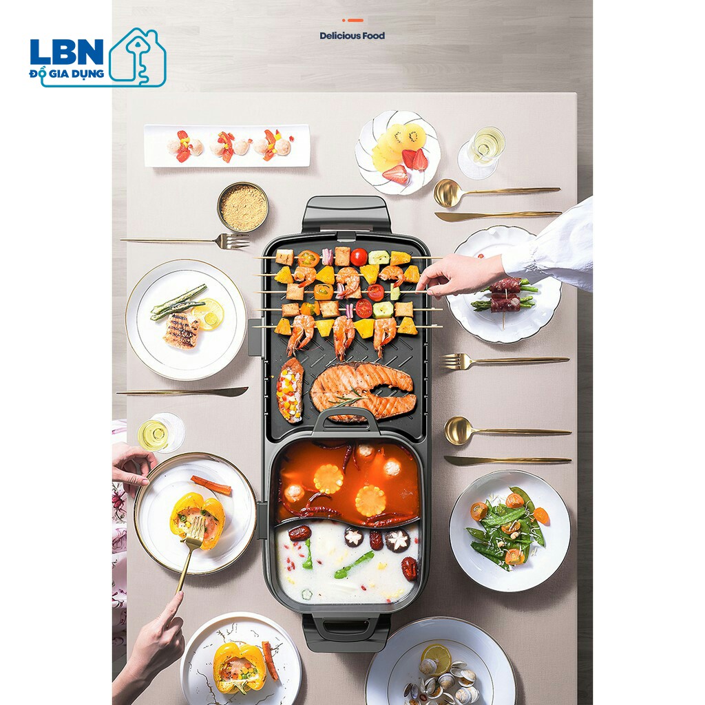 [CÓ SẴN] Bếp lẩu nướng 2 trong 1 size to chống dính không khói cho gia đình bạn bè tiệc 2 in 1