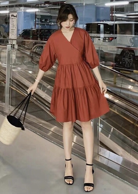 Đầm cổ V tay lỡ 2 màu (kèm hình thật) | BigBuy360 - bigbuy360.vn