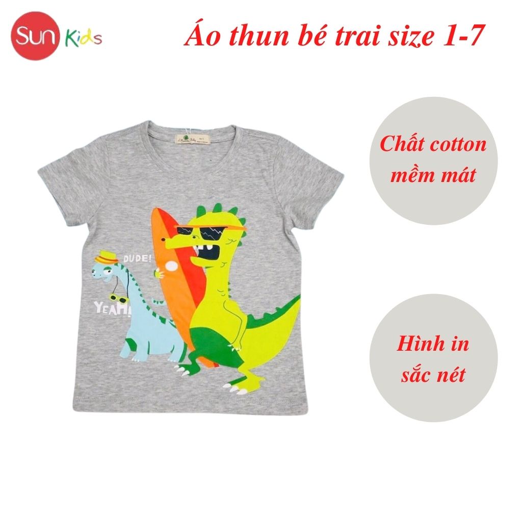 Áo thun bé trai, áo phông cho bé trai chất cotton nhiều màu, size 1-7 tuổi - SUNKIDS