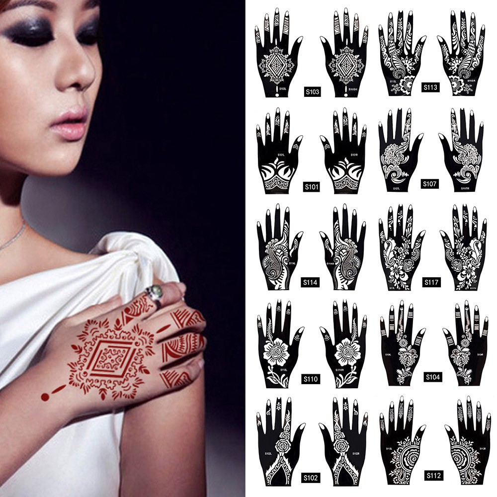 Temporary-Tattoo-Stencil Hand-Reuse Fake-Arm Tatoo Henna-Pattern Body-Art Indian Waterproof