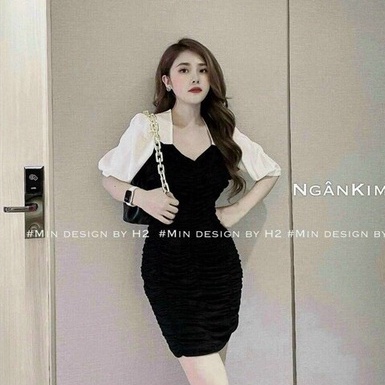 Đầm tiểu thư ôm body phối tay màu sang chảnh