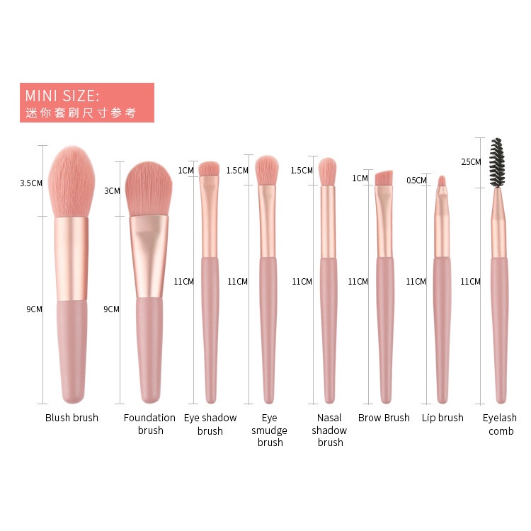 Set 8 Cọ Trang Điểm mini Lông Mềm Tiện Dụng Khi Đi Du Lịch