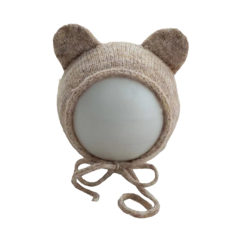 Mũ Beanie Đan Len Thủ Công Đính Tai Dễ Thương Làm Phụ Kiện Chụp Ảnh Cho Bé Sơ Sinh