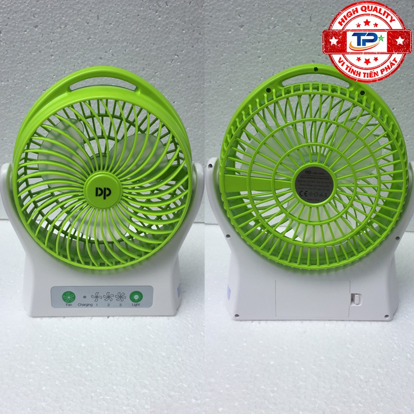 Quạt sạc tích điện DP DP-7605 / DP-1425C tích hợp đèn LED chiếu sáng - loại quạt lớn gió rất mạnh (xanh lá)