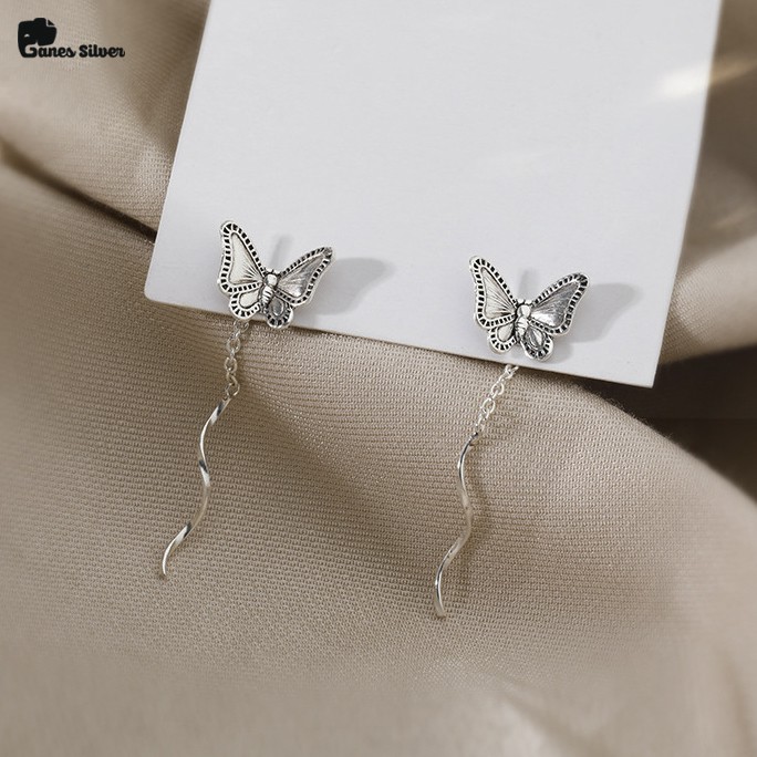 Bông tai bạc nữ GANES SILVER butterfly chất liệu bạc thái - B000218