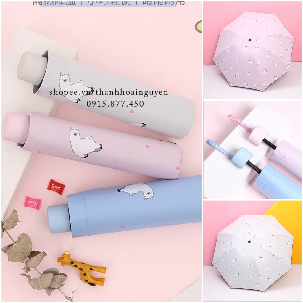 Ô dù chống tia UV che mưa màu pastel icon cừu vui vẻ xinh xắn