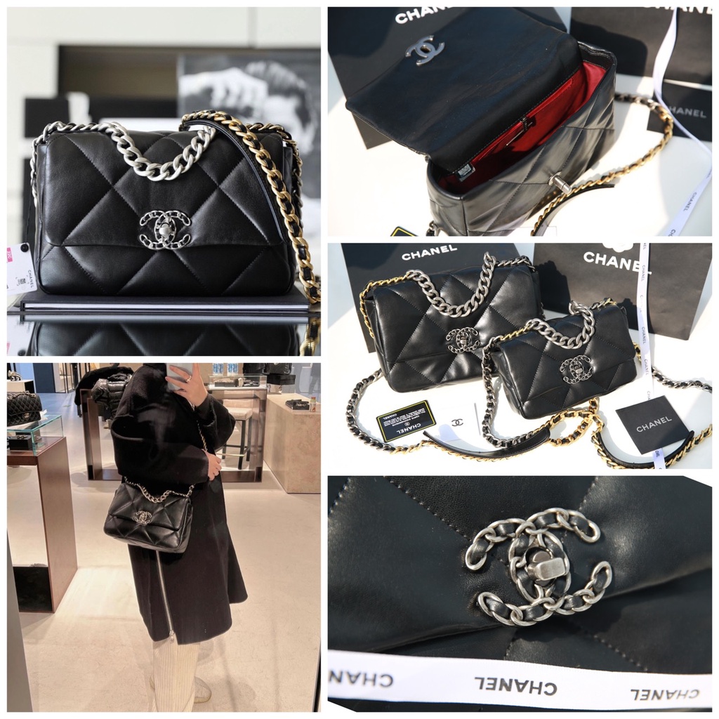 Túi Xách Nữ Thời Trang Túi Đeo Chéo C19 Ô Trám Đen 2022 Xích Bạc Có Hộp Nam Châm