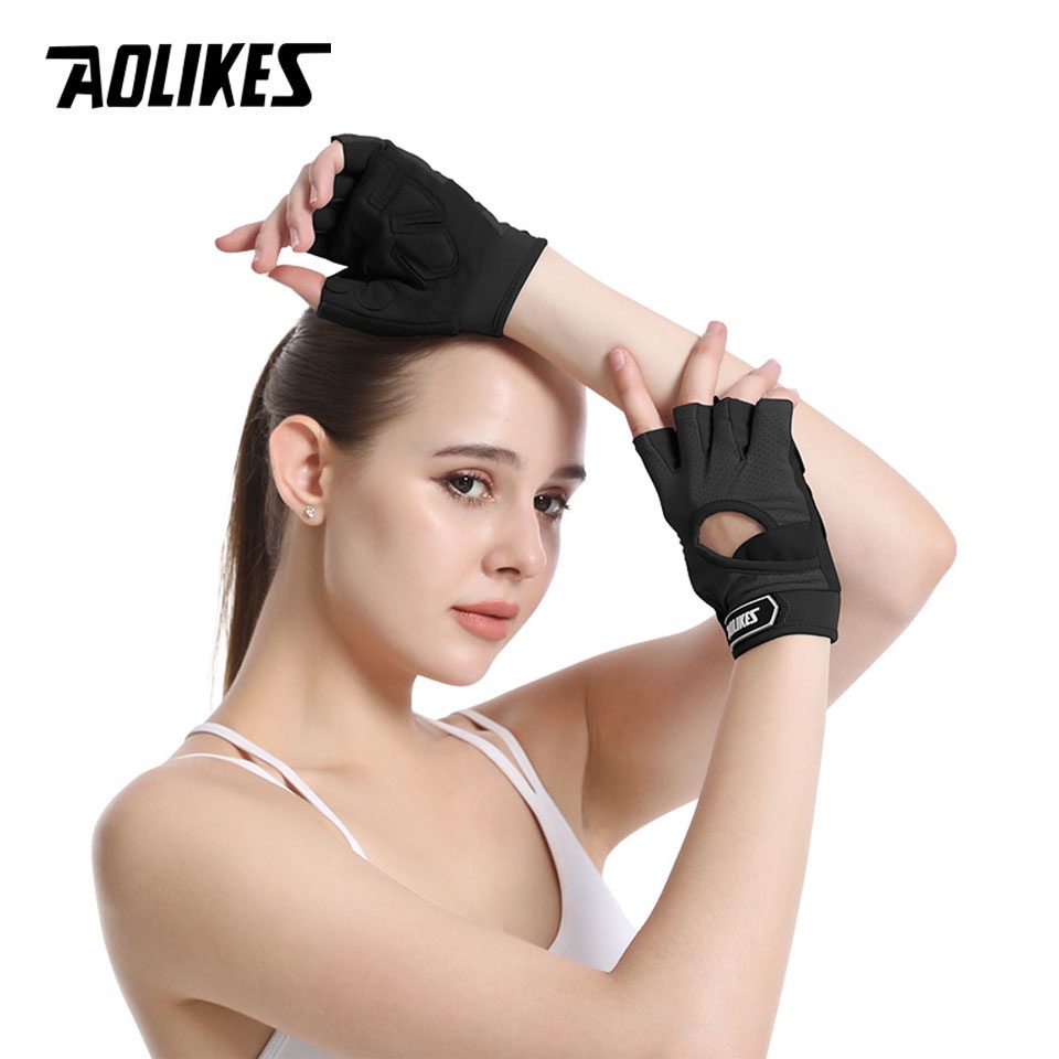 AOLIKES Đôi găng tay hở ngón thoáng khí hỗ trợ nâng tạ tập gym thể dục dành cho cả nam và nữ