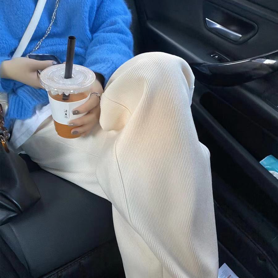 Quần dài vải nhung ống rộng lưng cao thời trang thu đông cho nữ