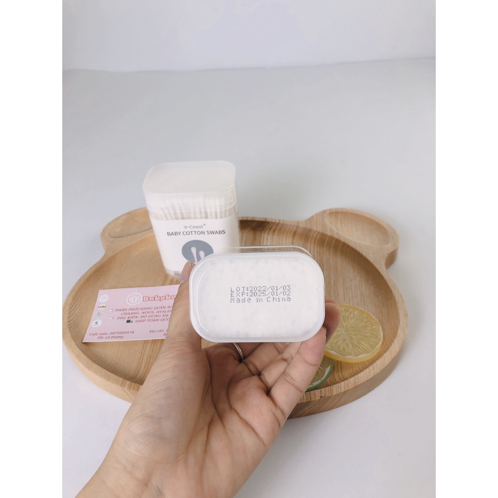 Tăm bông cho bé sơ sinh V-Coool, hộp 200-400 que Babibu - TBV
