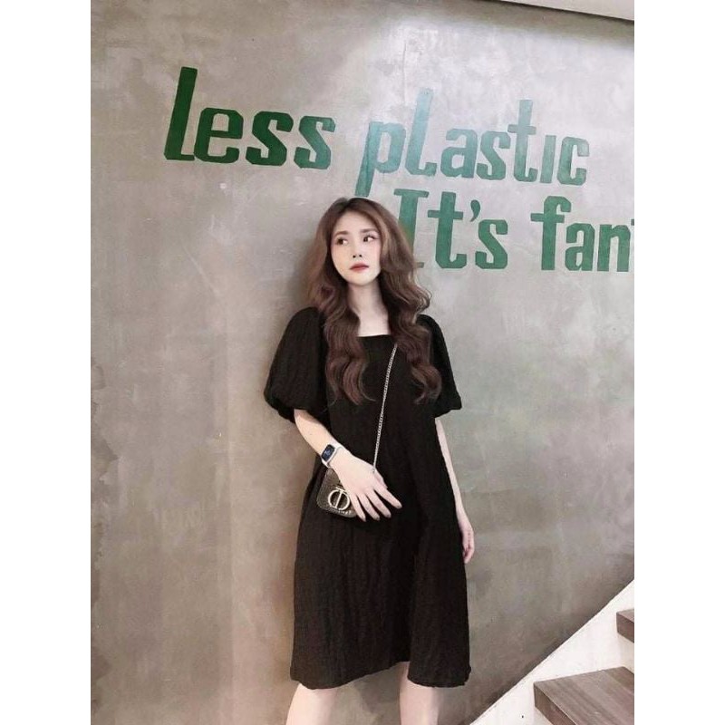 [𝑵𝒆𝒘 𝑨𝒓𝒓𝒊𝒗𝒂𝒍] ĐẦM SUÔNG BASIC ĐŨI XỐP CAO CẤP ĐEN TAY BỒNG