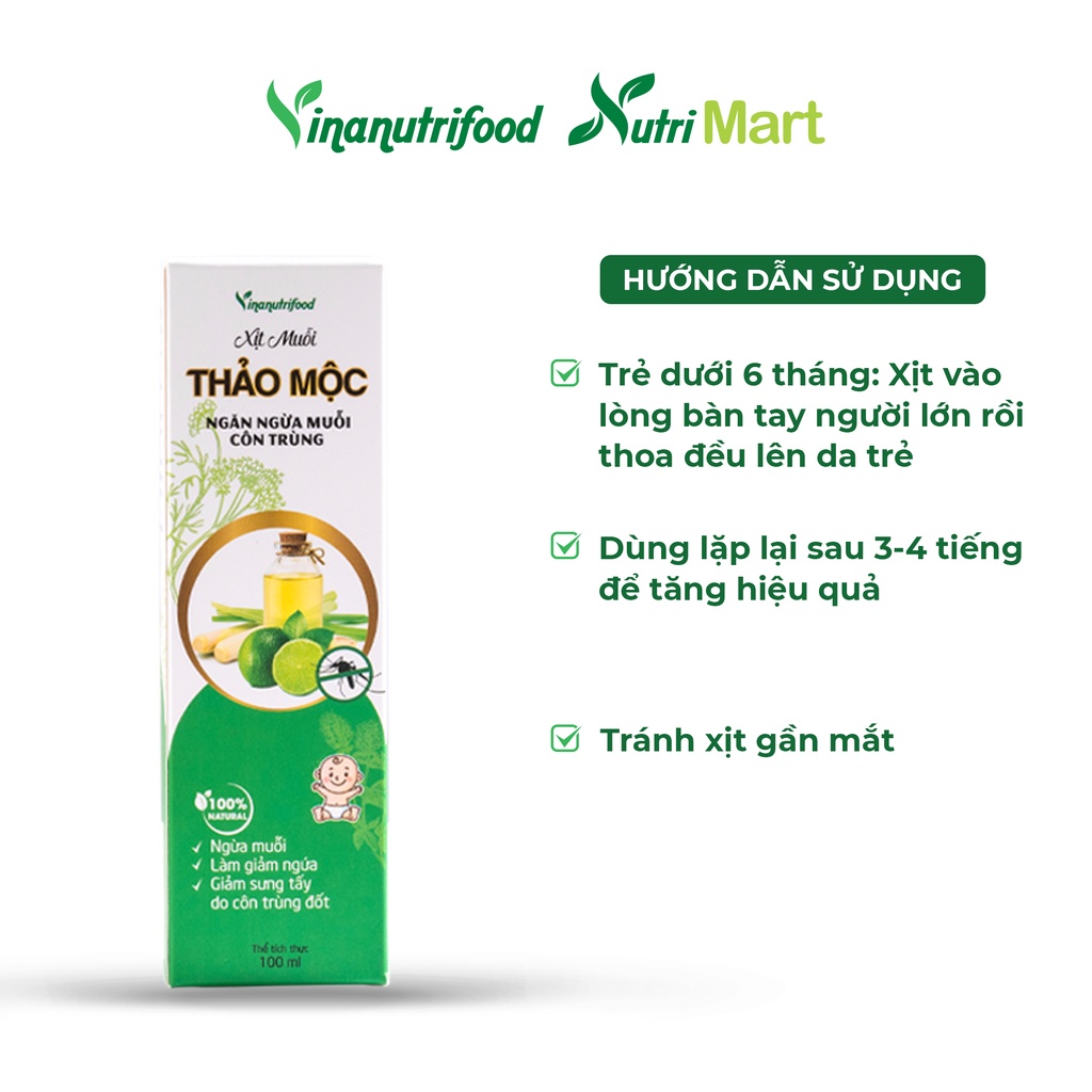 [Mã BMBAU50 giảm 50K đơn 150K] Xịt muỗi thảo dược Vinanutrifood, bảo vệ da khỏi côn trùng, an toàn cho da, chai 100ml