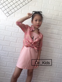 Set áo sơ mi kèm váy hồng