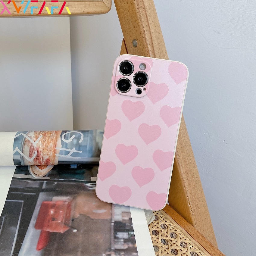 Ốp Điện Thoại Silicon Mềm Màu Hồng In Hình Trái Tim Cho iPhone 13 12 Mini 11 Pro Max XS X XR 8 7 6 6S Plus SE 2020