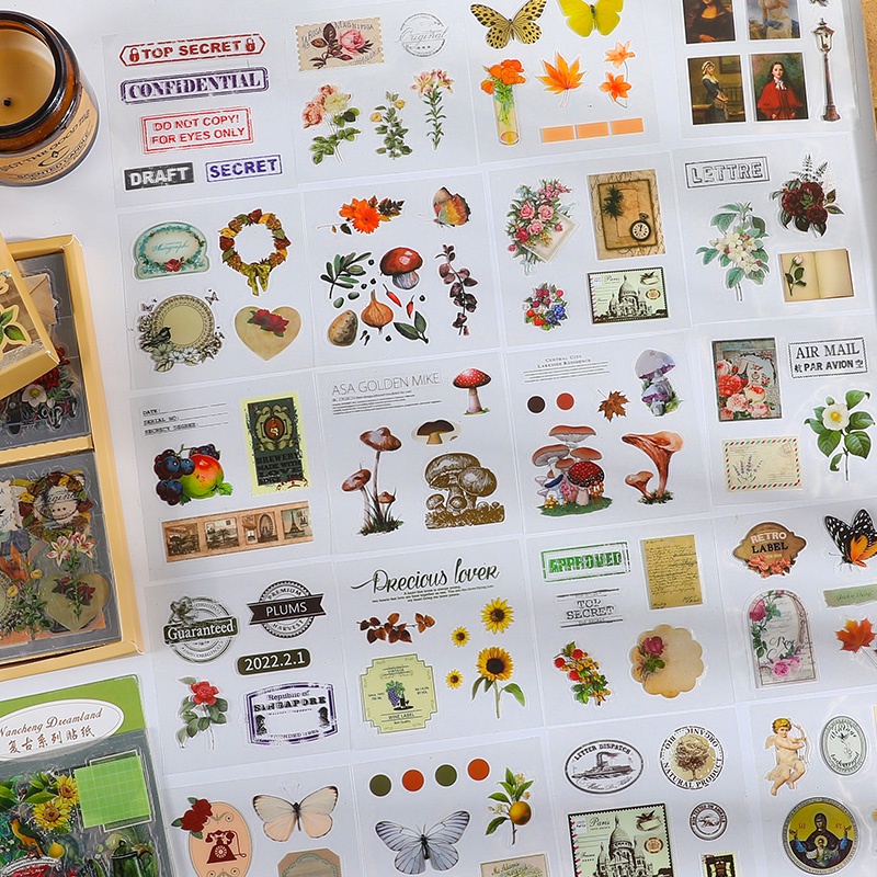 Set chiết 10 tấm sticker hình dán trang trí vuông 8*8cm cute/ vintage.