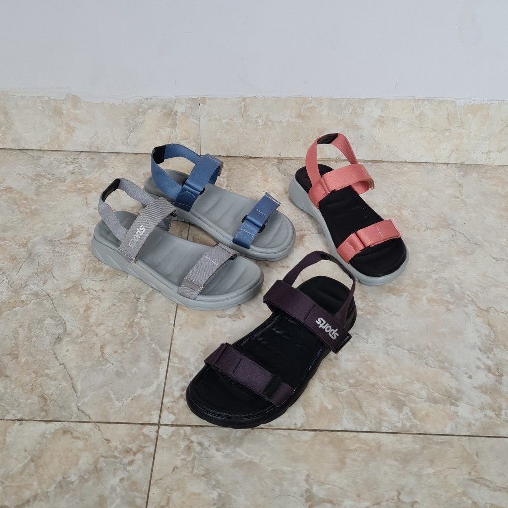 Giày nữ NALLDOS Sandal 2 quai ngang quai dù, đế PU siêu êm, nhẹ, chống trượt và rất bền 4 màu (Đen, Xám, Xanh và Hồng)