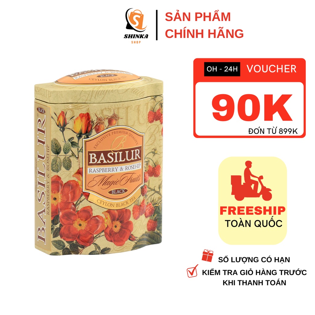 Trà hoa quả Basilur nhập khẩu thơm ngon uống hàng ngày hoặc làm quà tặng - Quả mâm xôi & tầm xuân – Hộp 100g
