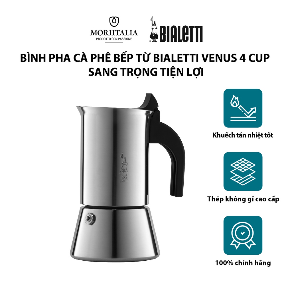 [Mã BMBAU300 giảm 7% đơn 499K] Bình pha cà phê bếp từ Bialetti Venus 4 cup sang trọng tiện lợi 990001682/NW