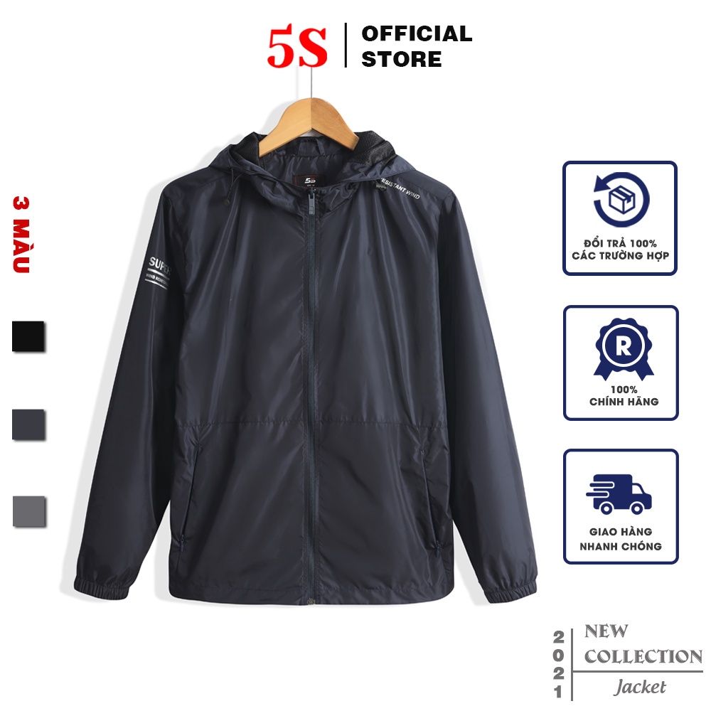Áo Khoác Nam Chất Gió 5S (3 màu), Có 2 Lớp, Có Mũ, Dáng Trẻ Trung, Chống Thấm Nước, Chống Gió (AKG20009) - Hàng mới về