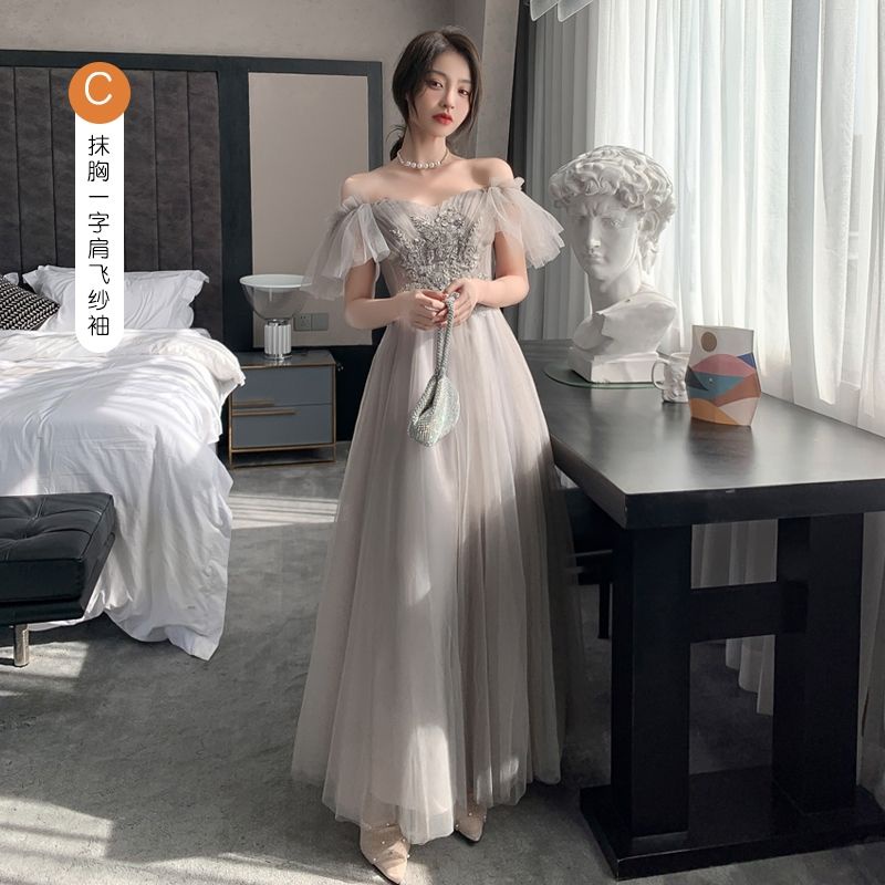 Đầm phù dâu dáng ôm màu xám nhiều kiểu dáng tùy chọn thời trang mùa đông mới