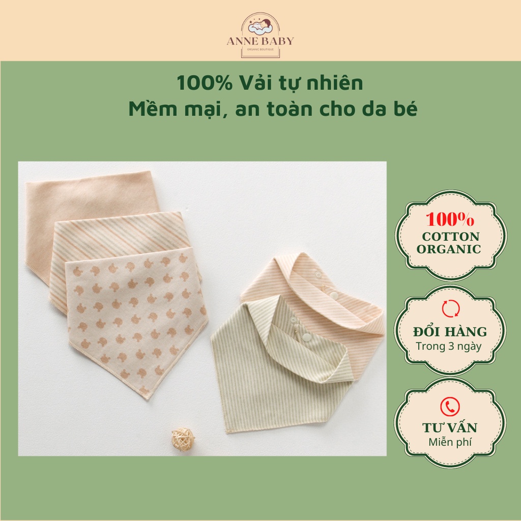 Khăn Yếm Tam Giác Cho Bé Sơ Sinh 0-18 Tháng Cotton Organic Hữu Cơ Tự Nhiên Có Cúc Bấm