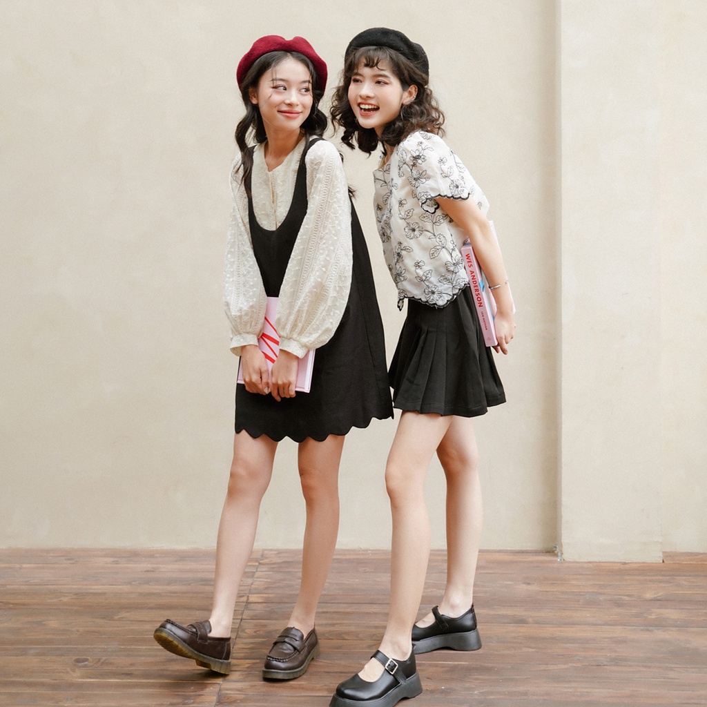 BLEUBIRD Váy yếm lượn gấu vải tweed mỏng Alice Pinafore