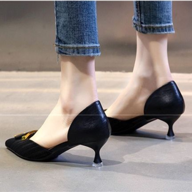 Giày cao gót 5cm IELGY mũi nhọn phối khóa vuông phong cách Pháp thời trang cho nữ