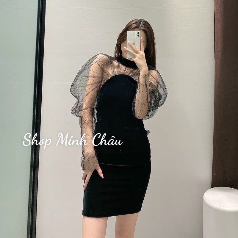 Váy nhung tay ren Zarraaa