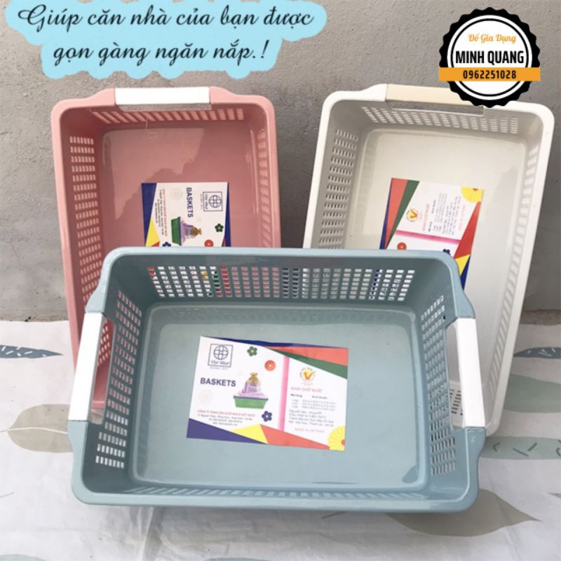 Rổ Chữ Nhật 3 Cỡ Có Quai Cầm Nhựa Việt Nhật, Rổ Nhựa Đựng Quần Áo, Đồ Dùng Văn Phòng Tiện Ích
