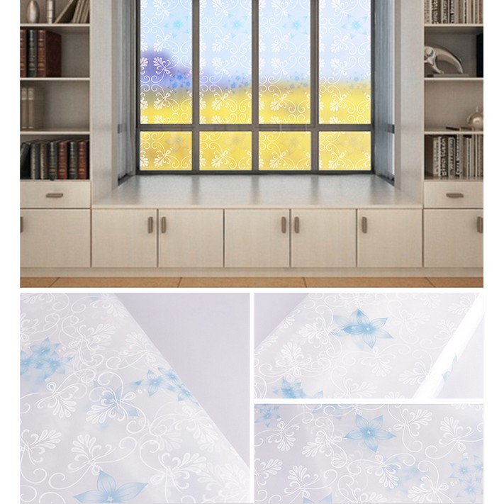 Decal giấy dán kính hoa ly xanh khổ rộng 0.45m