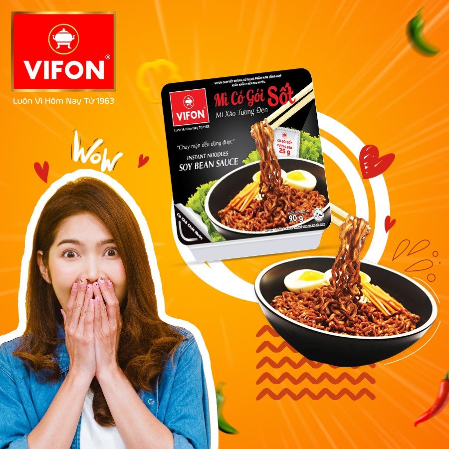 Thùng 12 Hộp Mì Trộn Tương Đen Vifon Có Gói Sốt Đen Đặc Biệt 90g