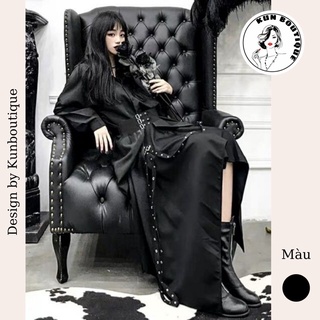 Set đồ đen siêu cá tính - Áo váy sơ mi kèm thắt lưng 3 tầng - Chân váy dài nhiều lớp so le phối khoen cài khóa (Ms D26)