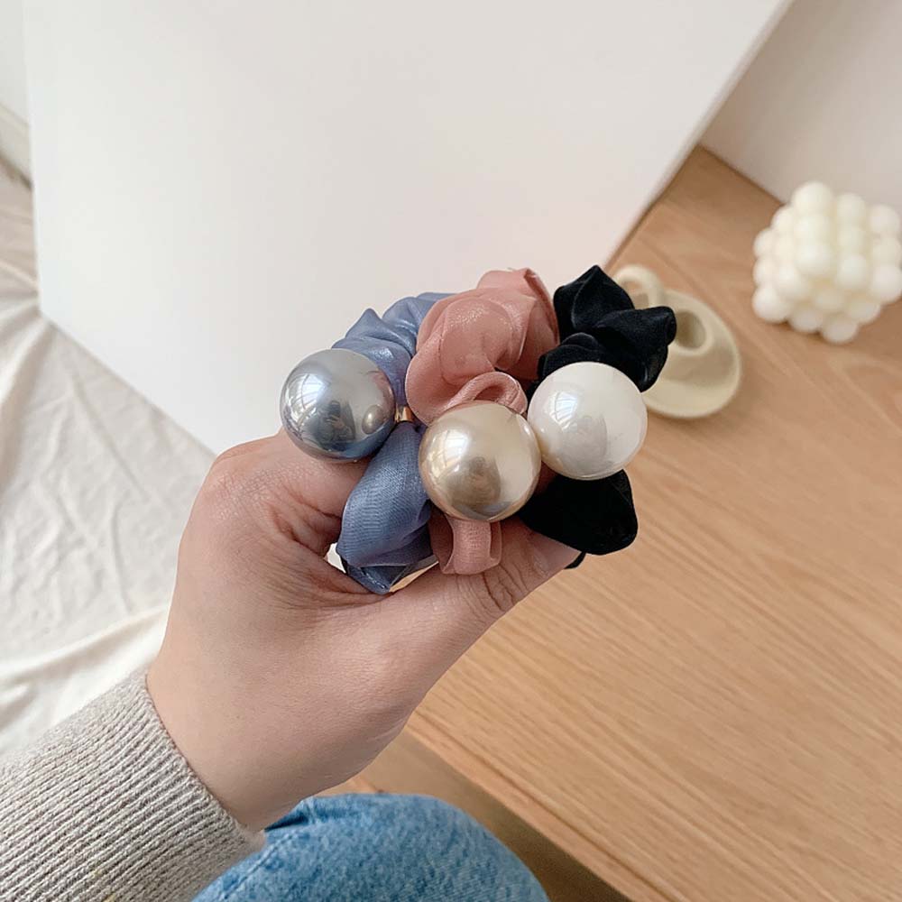 Dây Cột Tóc Vải Co Giãn Đính Ngọc Trai Nhiều Màu Sắc Phong Cách Hàn Quốc Thanh Lịch Dành Cho Nữ